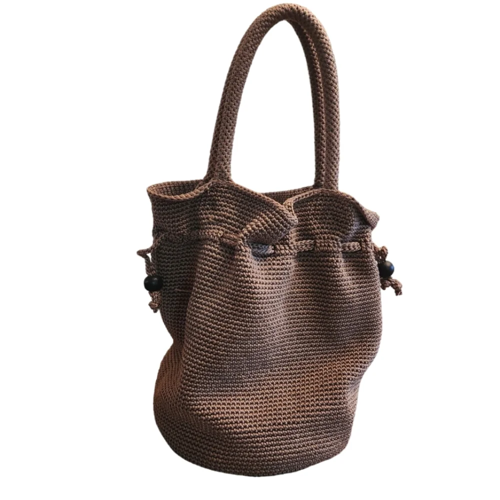 The Sak Taupe Woven Bucket Bag with Beaded Cinch Detail - Picture 2 of 6